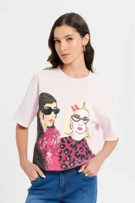 Women Pink Ladies Print T-Shirt