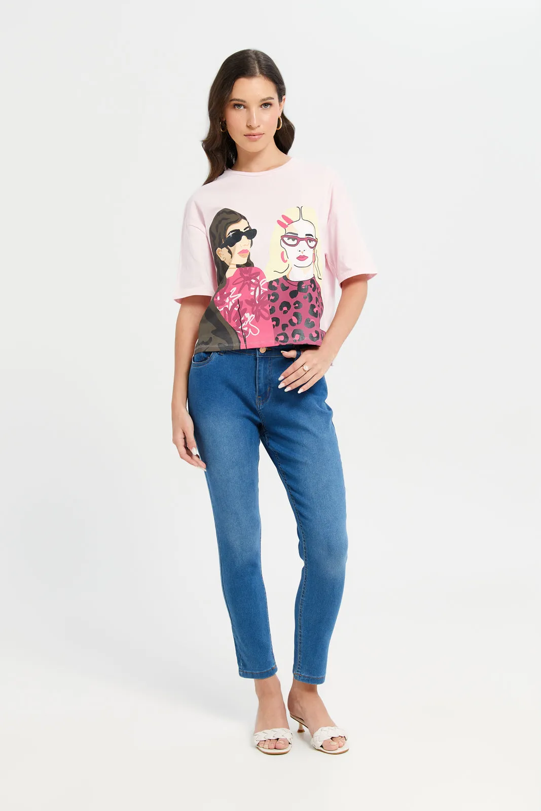 Women Pink Ladies Print T-Shirt
