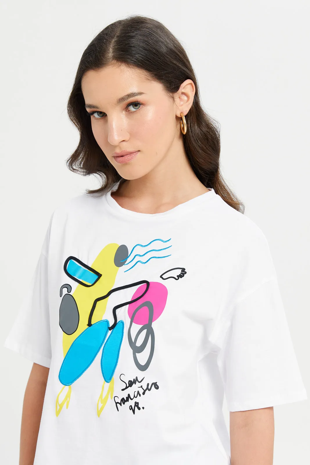 Women White Placement Print T-Shirt