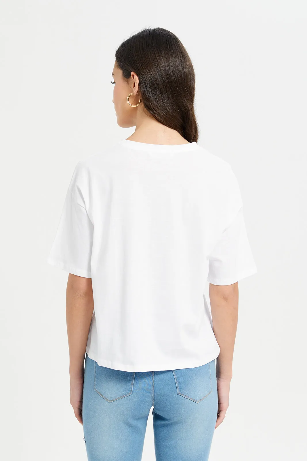 Women White Placement Print T-Shirt