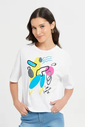Women White Placement Print T-Shirt