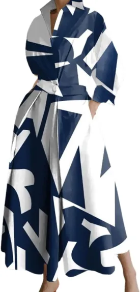 Women's Stand-Up Collar Cotton Breathable Dress Summer Ankle Length Shift Dress Side Pockets Simple Maxi Dress