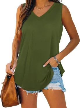 XIEERDUO Womens Tank Tops V Neck Basic Solid Color Casual Flowy Summer Sleeveless