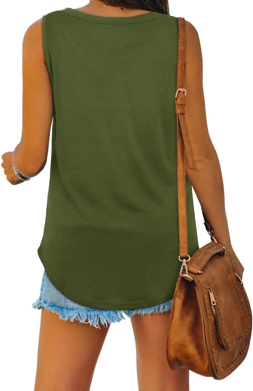 XIEERDUO Womens Tank Tops V Neck Basic Solid Color Casual Flowy Summer Sleeveless