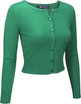 YEMAK Women's Cropped Cardigan Sweater  Long Sleeve Crewneck Basic Classic Casual Button Down Knit Soft Lightweight Top