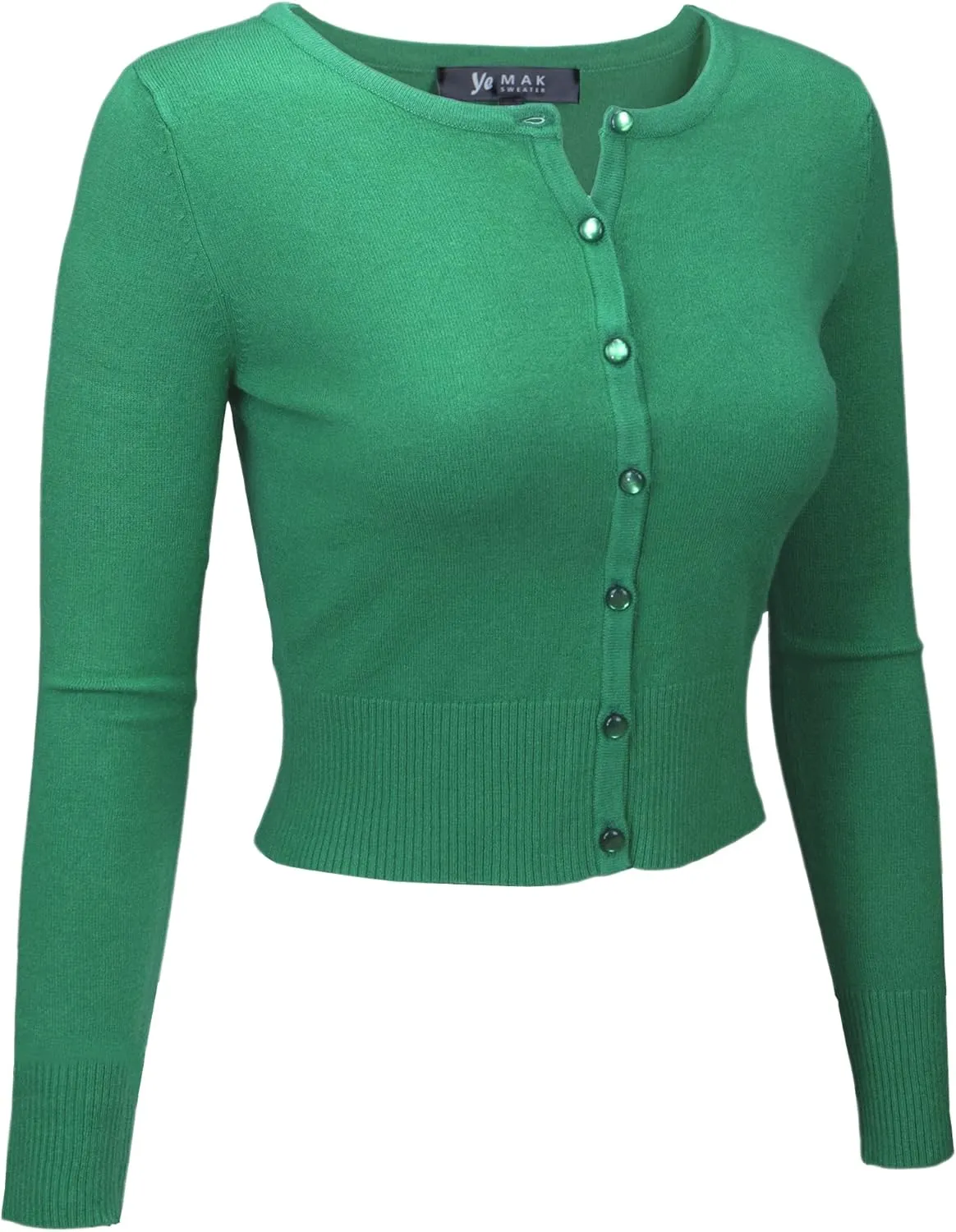 YEMAK Women's Cropped Cardigan Sweater  Long Sleeve Crewneck Basic Classic Casual Button Down Knit Soft Lightweight Top