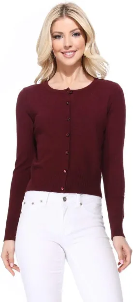 YEMAK Women's Cropped Cardigan Sweater  Long Sleeve Crewneck Basic Classic Casual Button Down Knit Soft Lightweight Top
